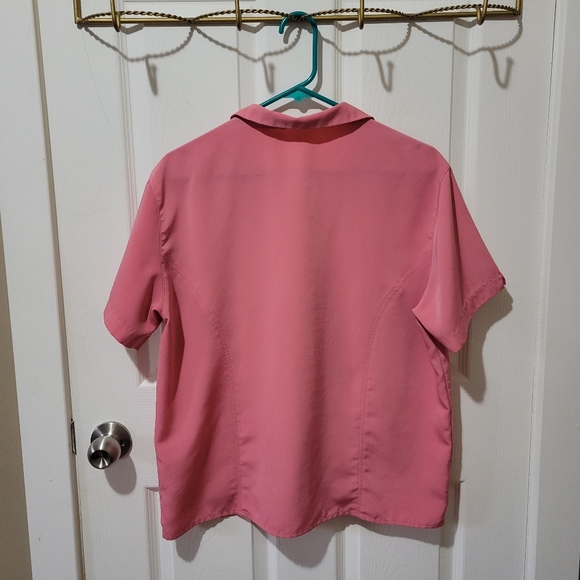 Vintage pink short sleeve button front collared blouse large - Picture 2 of 8